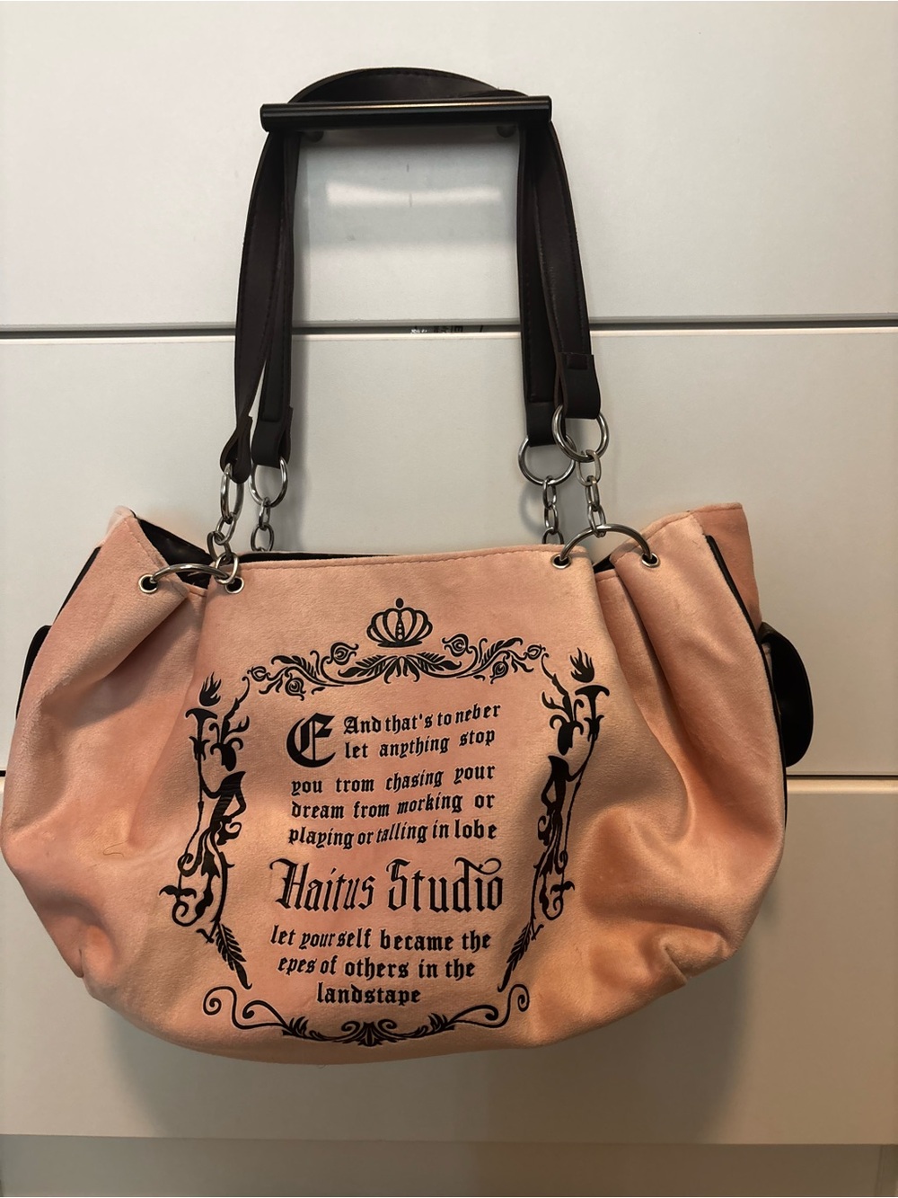 Pink Tote Bag with Dark Brown Straps